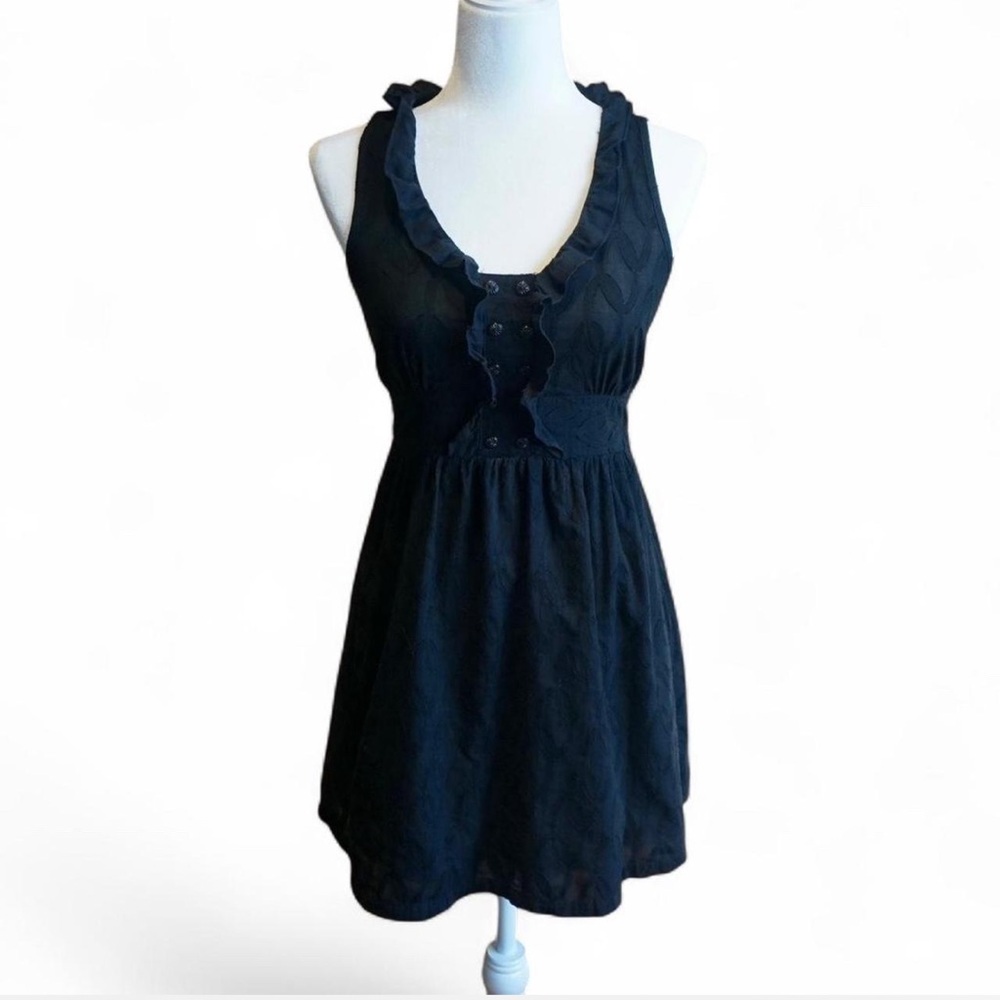 💚 BEBOP Black Pattern Ruffle Sleeveless Dress (M)